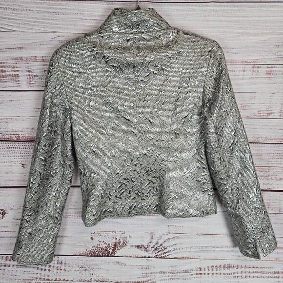 Lafayette 148 Metallic Tweed Blazer Size 4 Floral Textured Snap Front Lux Glam - Picture 2 of 10